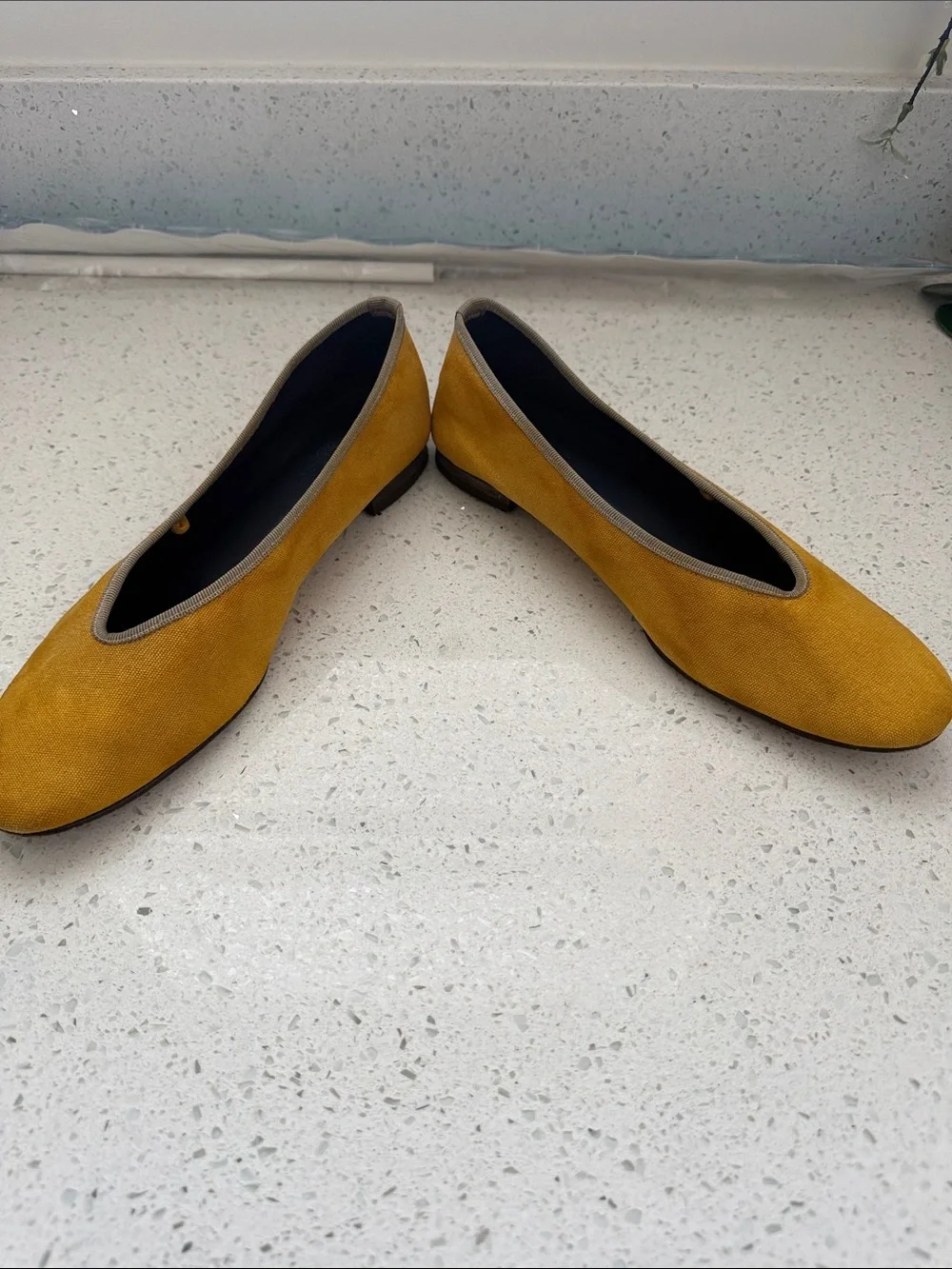Alex Mill Women's Mustard Canvas Ballet Flats with Neutral Trim